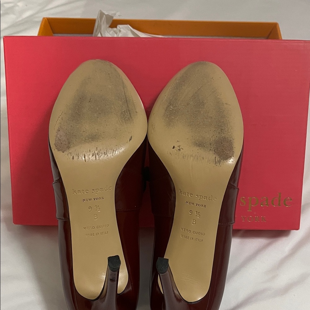 Kate Spade Burgundy Heels with Black Bow - Picture 4 of 8